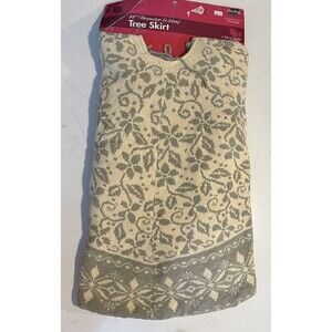 Sterling Christmas Tree Skirt Slit to Center Ties Floral Snowflake Green White